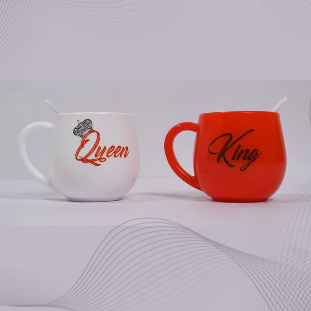 Couple Coffee Mug – King & Queen Printed Plastic Set 300ml | Indo Glow