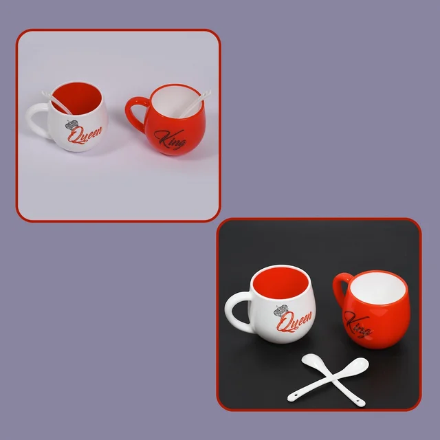 Couple Coffee Mug – King & Queen Printed Plastic Set 300ml | Indo Glow