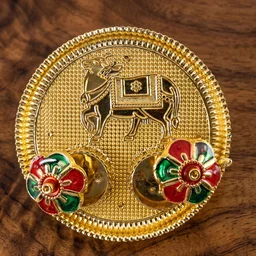 Cow Design Kankavati Kumkum Holder, Golden Pooja Thali with Compartments (1 Pc)