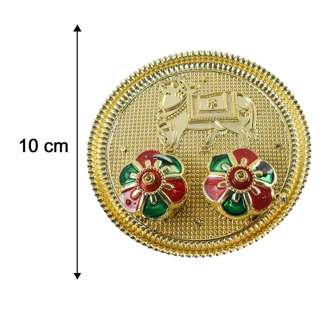 Cow Design Kankavati Kumkum Holder, Golden Pooja Thali with Compartments (1 Pc)