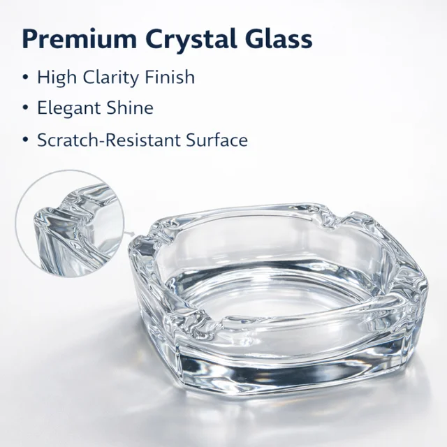 Crystal Glass Ashtray – Elegant Tabletop Decor | Organivo