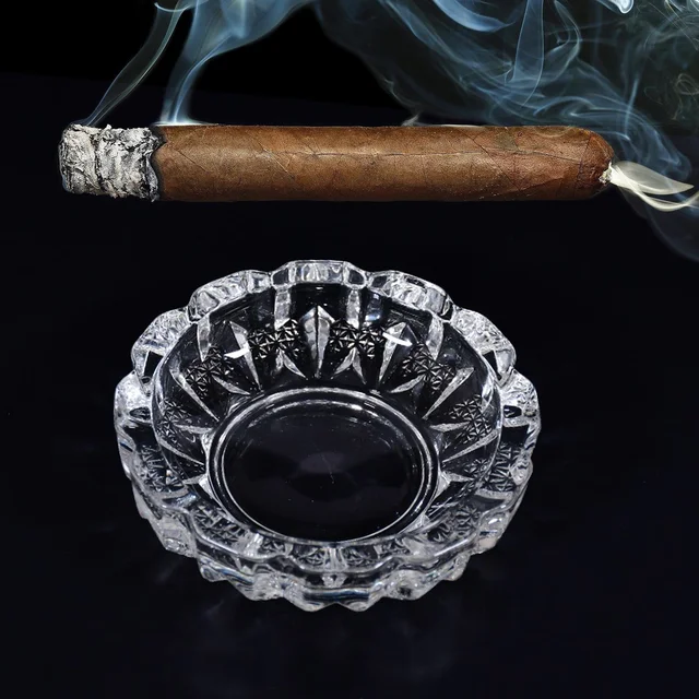 Crystal Glass Ashtray – Round Cigar & Cigarette | Styleva