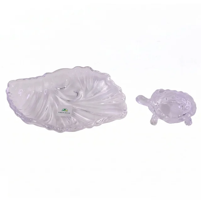 Crystal Glass Turtle with Plate Tray Set for Vastu and Home Decor (2 Pc Set)