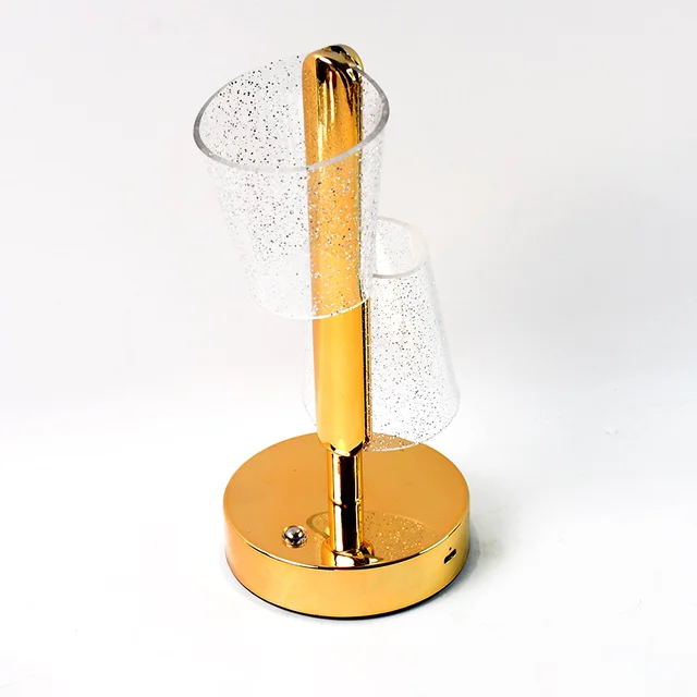 Crystal LED Double Shade Table Lamp – Elegant Golden Base Lighting