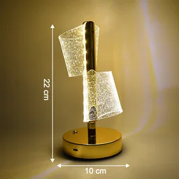 Crystal LED Double Shade Table Lamp – Elegant Golden Base Lighting