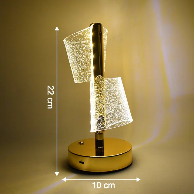 Crystal LED Double Shade Table Lamp – Elegant Golden Base Lighting