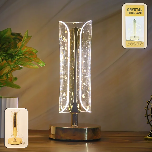 Crystal Table Lamp – Elegant LED Glow with Golden Base