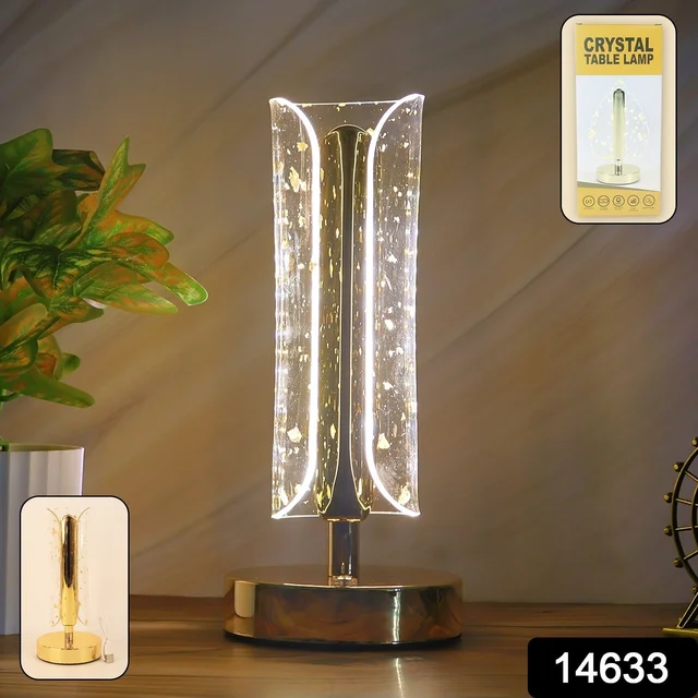 Crystal Table Lamp – Elegant LED Glow with Golden Base