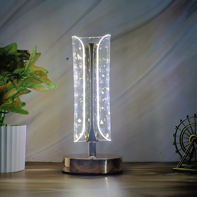 Crystal Table Lamp – Elegant LED Glow with Golden Base