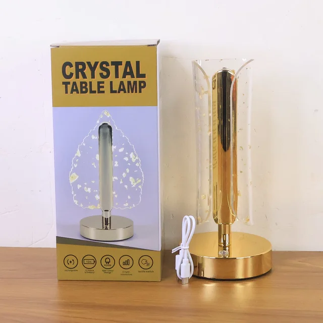 Crystal Table Lamp – Elegant LED Glow with Golden Base