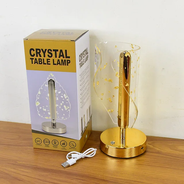 Crystal Table Lamp – Luxury Golden Leaf Design with USB Charging