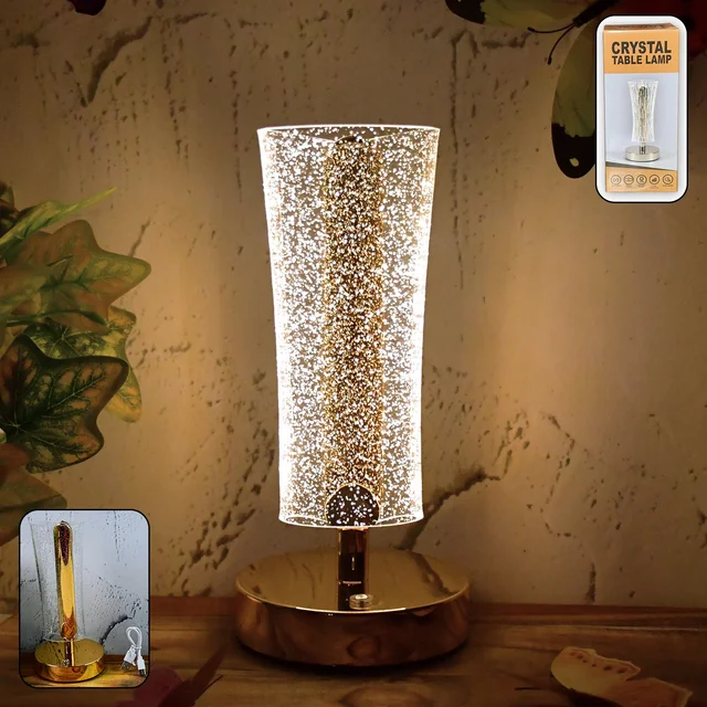 Crystal Table Lamp – Sparkle Design with Golden Base LED