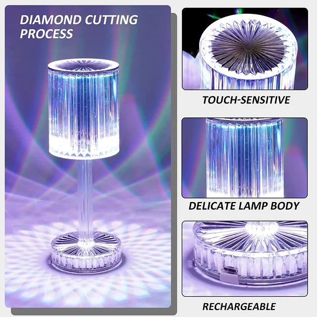 Crystal Table Lamp – Touch Control, USB Charging | Tidy Table