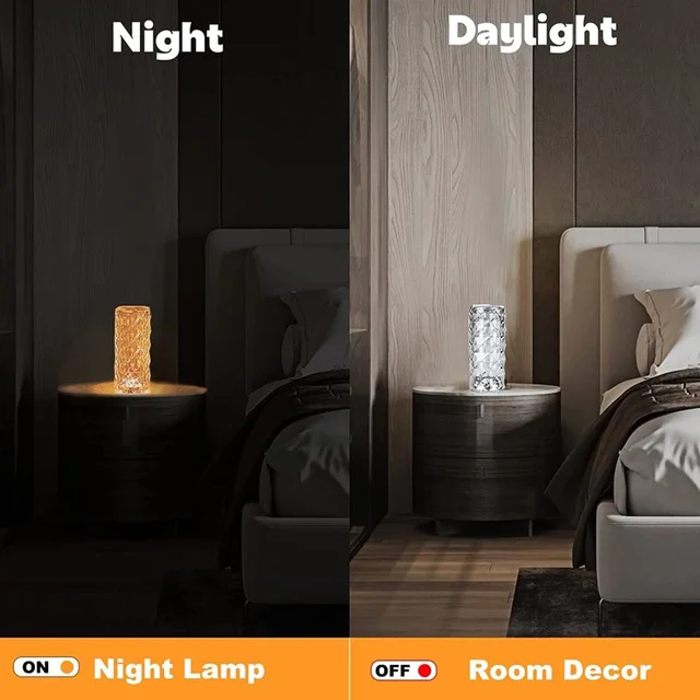 Crystal Touch Lamp – 16-Color Rose Diamond LED Table Light | Styleva