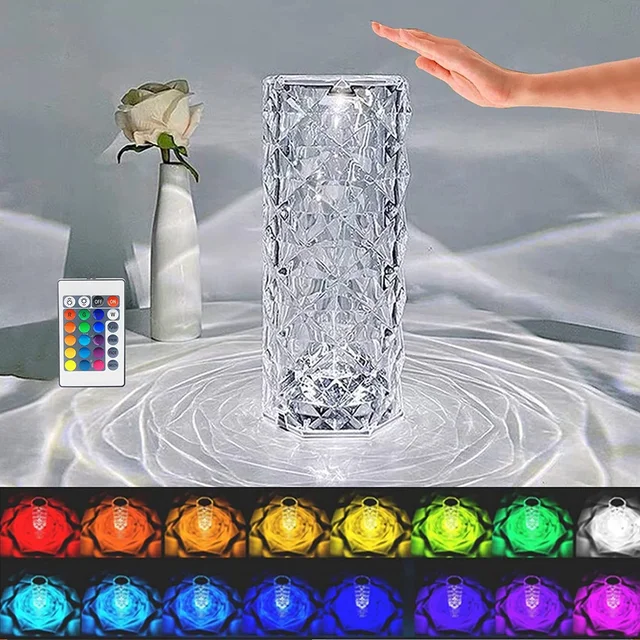 Crystal Touch Lamp – 16-Color Rose Diamond LED Table Light | Styleva
