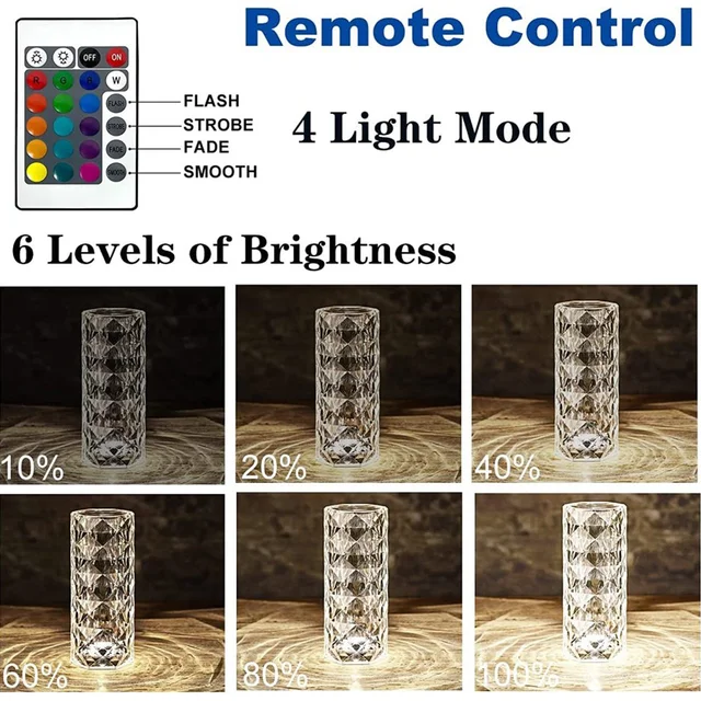 Crystal Touch Lamp – 16-Color Rose Diamond LED Table Light | Styleva
