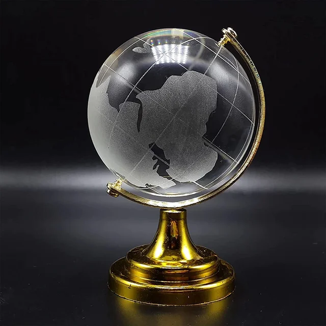 Crystal World Globe with Golden Stand for Desk Decor | Indo Glow