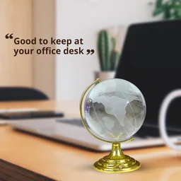 Crystal World Globe with Golden Stand for Desk Decor | Indo Glow