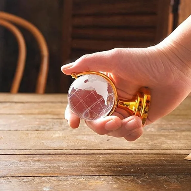 Crystal World Globe with Golden Stand for Desk Decor | Indo Glow
