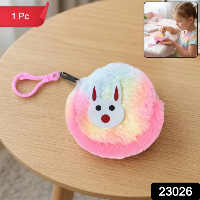 Cute Bunny Design Rainbow Fur Mini Coin Purse Keychain – Compact & Stylish for Kids
