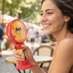 Cute Cartoon Character Mini Fan – Portable & Rechargeable for Kids