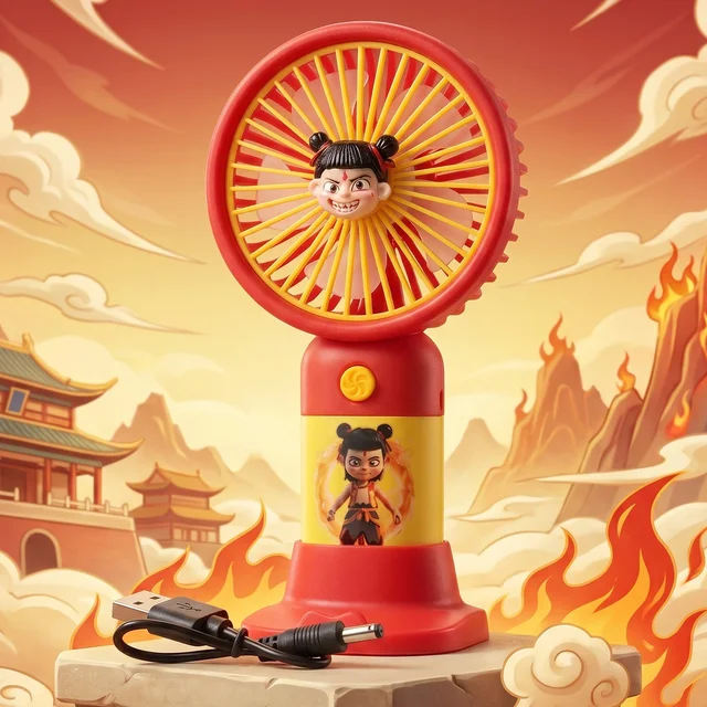 Cute Cartoon Character Mini Fan – Portable & Rechargeable for Kids