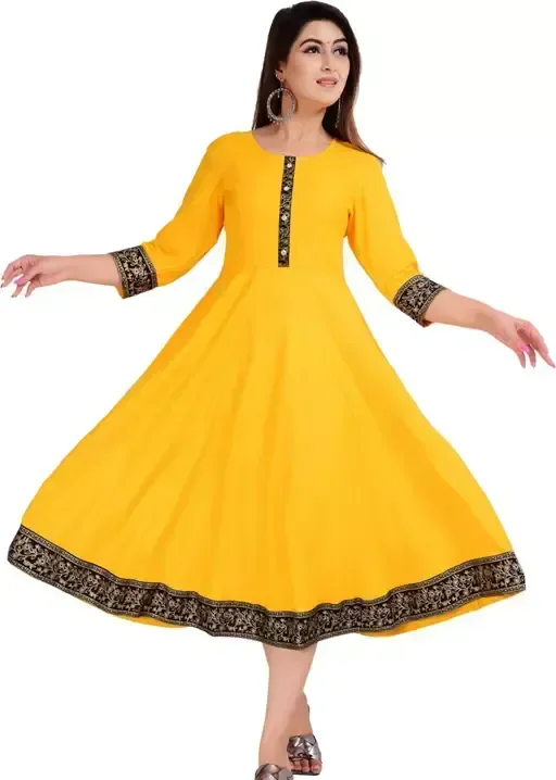 Women Printed, Solid Kurta Sy (Yellow) - XL