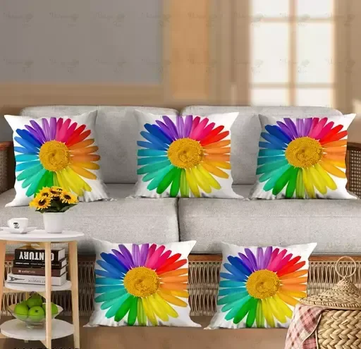 J.K HOME Printed Knitting Cushion Cover with Premium Handmade Fabric- Set of 5, 16x16 inch (Colurful Trees) Mo