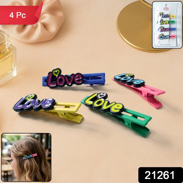 Decorative Hair Clip Set – Stylish Text Design, Pack of 4