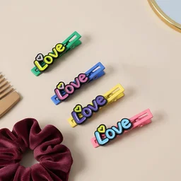 Decorative Hair Clip Set – Stylish Text Design, Pack of 4