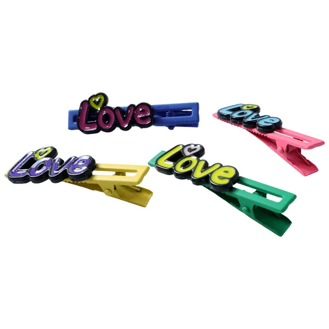 Decorative Hair Clip Set – Stylish Text Design, Pack of 4