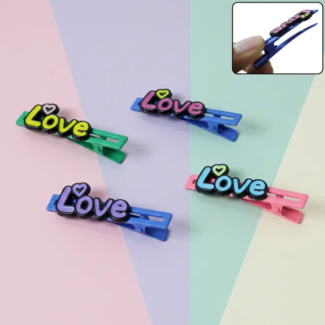 Decorative Hair Clip Set – Stylish Text Design, Pack of 4