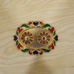 Decorative Kankavati Kumkum Holder, Golden Enamel Pooja Thali with Bowls (1 Pc)