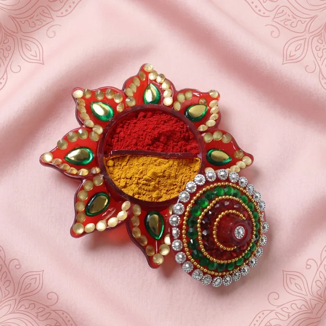 Decorative Kumkum Dani – Handcrafted with Stone Work Lid