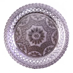 Decorative Silver Serving Tray – Elegant Round Floral Design