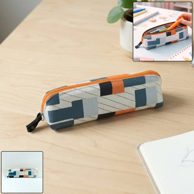 Designer Fabric Zipper Pencil Pouch – Compact & Stylish Organizer