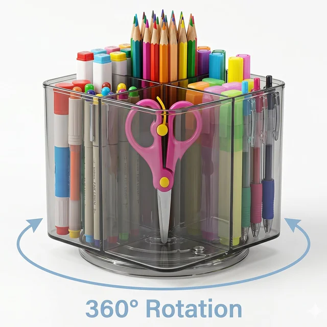 Desk Organizer – 360° Rotating Acrylic Pen Stand for Workspace