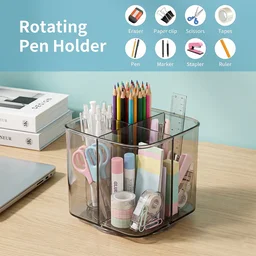 Desk Organizer – 360° Rotating Acrylic Pen Stand for Workspace