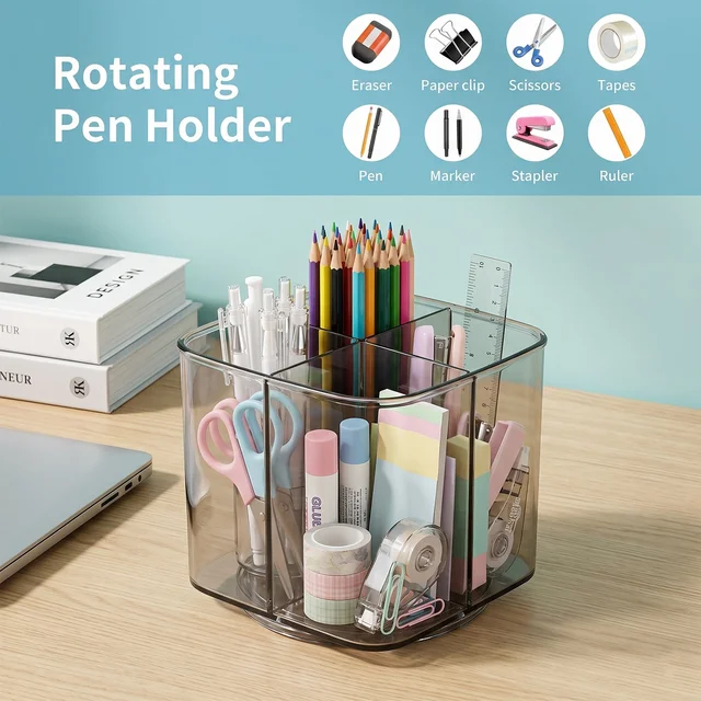 Desk Organizer – 360° Rotating Acrylic Pen Stand for Workspace