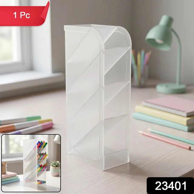 Desk Organizer – 4 Compartments in Clear Plastic for Office Supplies