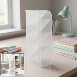 Desk Organizer – 4 Compartments in Clear Plastic for Office Supplies