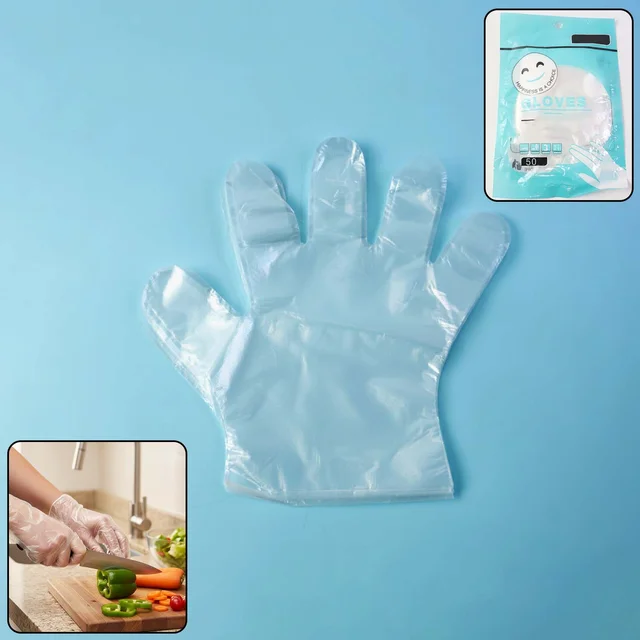 Disposable Clear Gloves – Pack of 50 for Food & Cleaning