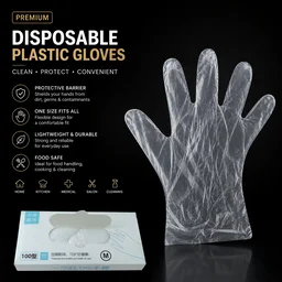 Disposable Plastic Gloves – 100 Pc, Clear, Food & Cleaning Use