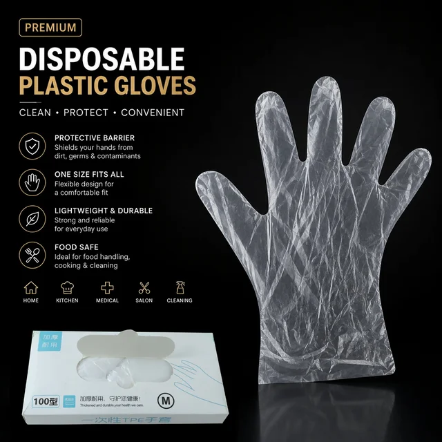 Disposable Plastic Gloves – 100 Pc, Clear, Food & Cleaning Use