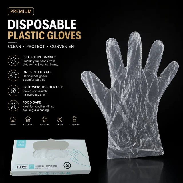 Disposable Plastic Gloves – Pack of 100 for Kitchen & Food Handling