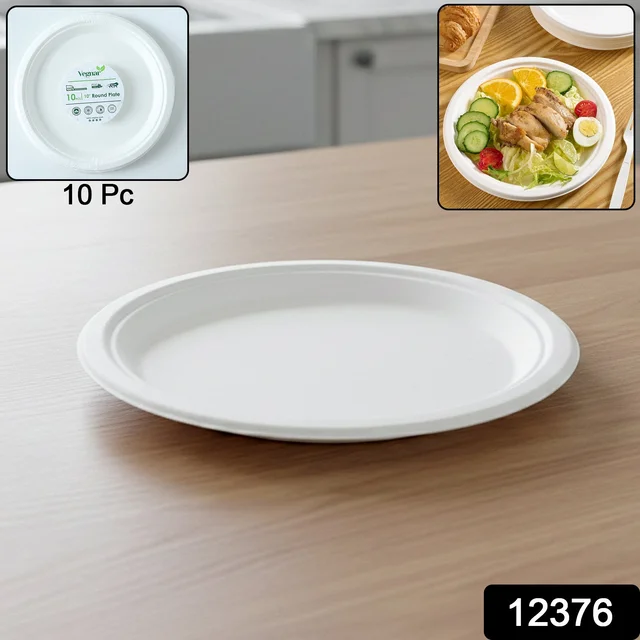 Disposable Round Food Serving Plate – 10 Pc Lightweight Set