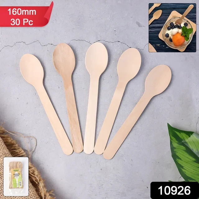 Disposable Wooden Spoon – 160mm Full-Size, 30 Pcs Pack