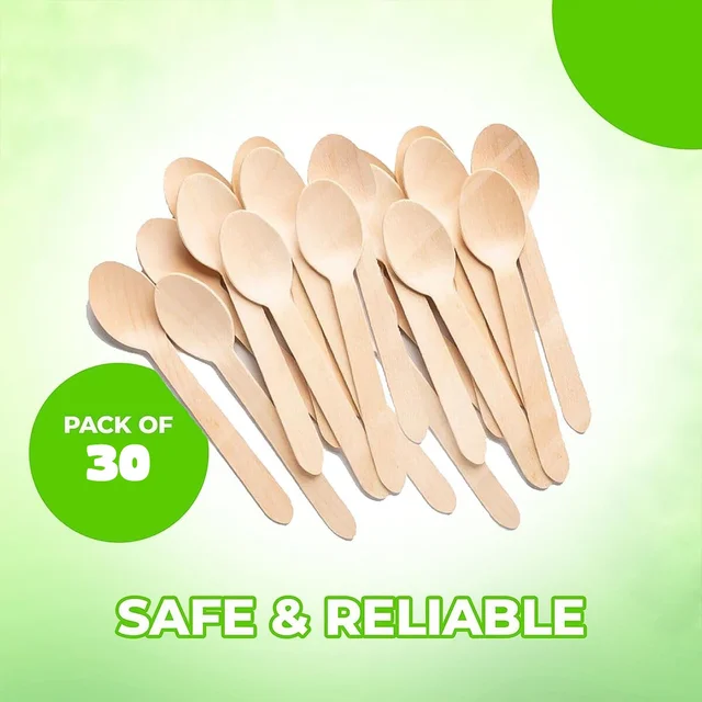 Disposable Wooden Spoon – 160mm Full-Size, 30 Pcs Pack
