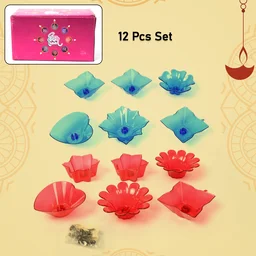 Diwali Diya Set – Multicolor Plastic Candle Holders (12 Pcs) | Indo Glow