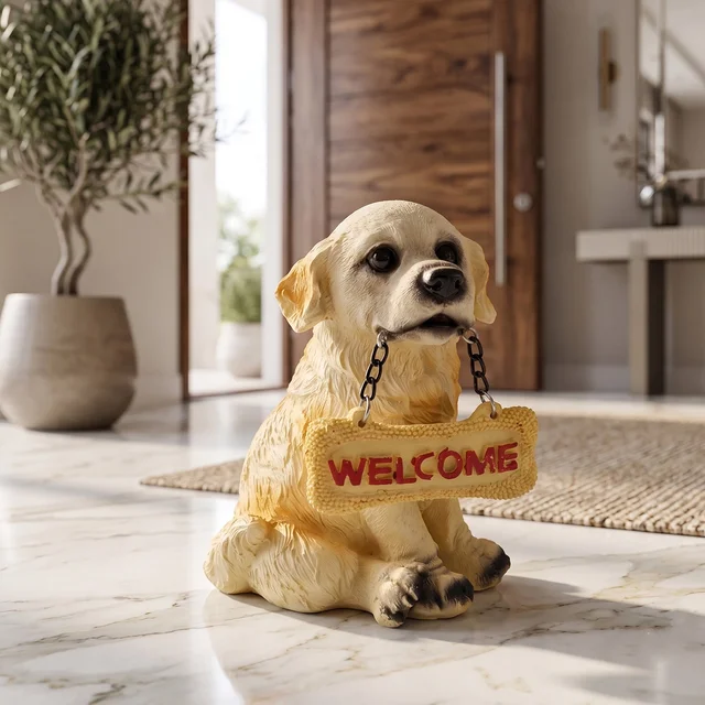 Dog Welcome Figurine – Charmingly Hand-Painted Home Decor